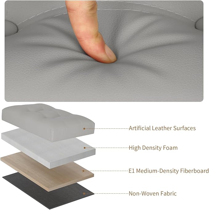 BelugaHelper Folding Storage Ottoman. Foot Rest Stool with Thicker Foam Padded Seat. 330 lbs Leather Ottoman with Storage Bench for Living Room, Bedroom, Home Office Table, 17x13x13in, Grey