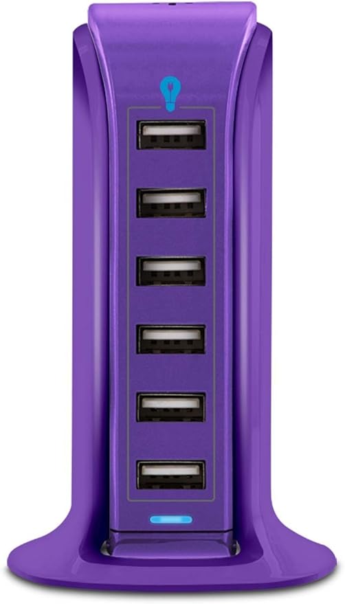 Aduro 40W 6-Port USB Desktop Charging Station Hub Wall Charger for iPhone iPad Tablets Smartphones with Smart Flow (Purple)