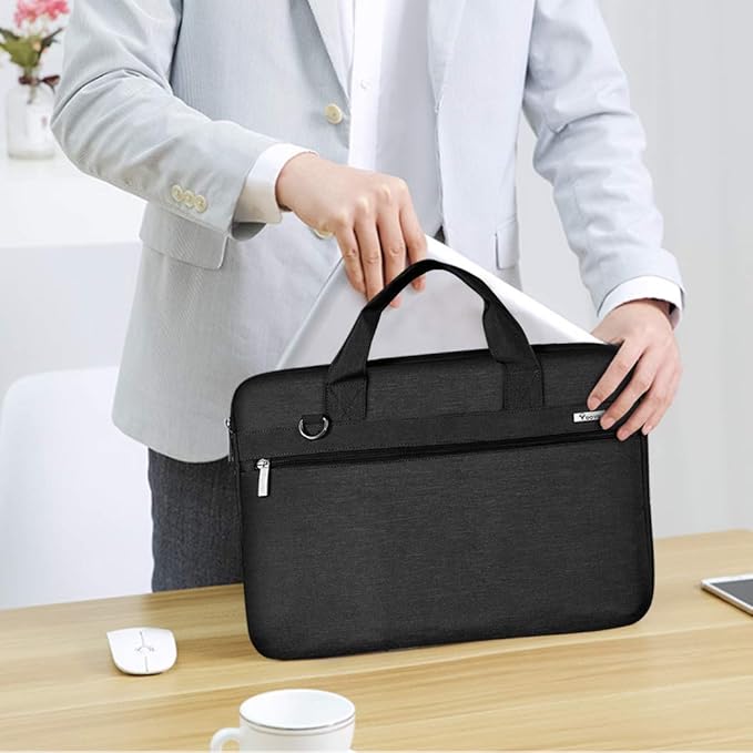 Voova Laptop Bag 13-14 Inch, 360° Protective Laptop Case Sleeve with Shoulder Strap Compatible with Macbook Air 13, MacBook Pro 13/14, Waterproof Computer Bag Slim Briefcase for Men Women, Black