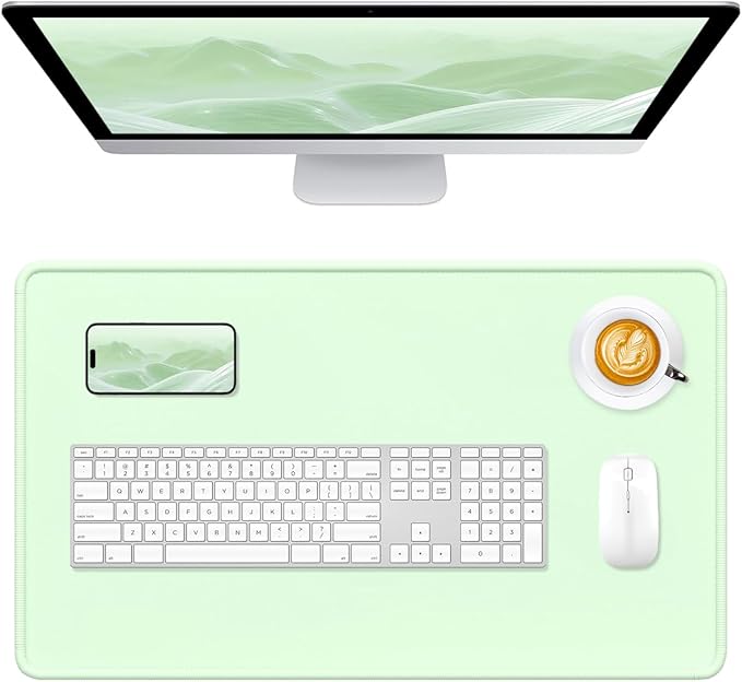 Hsurbtra Desk Pad, 23.6" x 13.8" Premium-Textured Desk Mat, Stitched Edge Anti-Slip Waterproof Rubber Mouse Pad, M Extended Computer Mat for Office Gaming Laptop Keyboard Lake Green