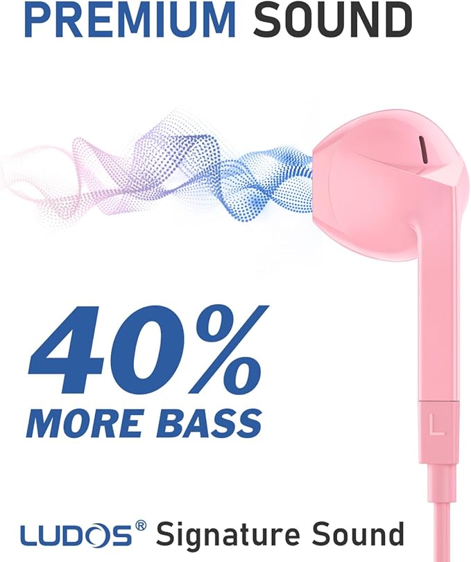 LUDOS FEROX USB C Headphones for iPhone 17 16 15 Pro Max Plus Air iPad Pro, 5 Years Warranty, USB-C Earbuds for Samsung Galaxy S24 S23 Ultra S22 S21 FE S20 Z Flip 3 Fold 4 A53, USB Type C Earphones