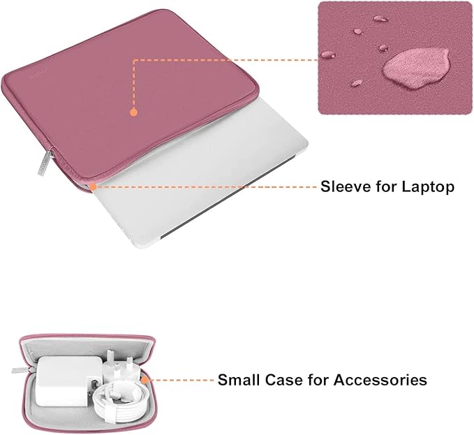 MOSISO Laptop Case 16 inch, 15-15.6 inch Laptop Sleeve Bag Compatible with MacBook Pro 16 M5 M4 M3 M2 M1, HP Acer Dell Lenovo ASUS Notebook, Neoprene Computer Sleeve Bag with Small Case, Dusty Rose