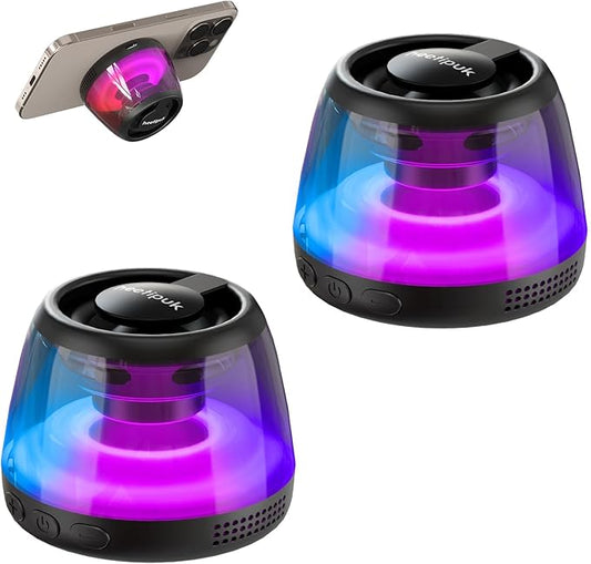 2 Pack Mini Bluetooth Speaker, Teen Gift Ideas, Loudspeaker with Bass Diaphragm, 5W Internal-Magnet Speaker, 7H Playtime,TWS, RGB Light, TF Card Slot
