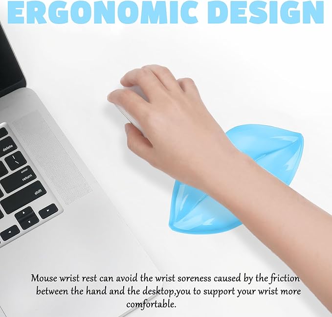 Gel Wrist Rest for Keyboard and Mouse Transparent Blue Lip Elbow Pad Cushion Ergonomic Cute Clear Cool Mouse Wrist Pad Silicone Non-Slip Support for Computer Gaming Home Office Women Girl Hand Pillow
