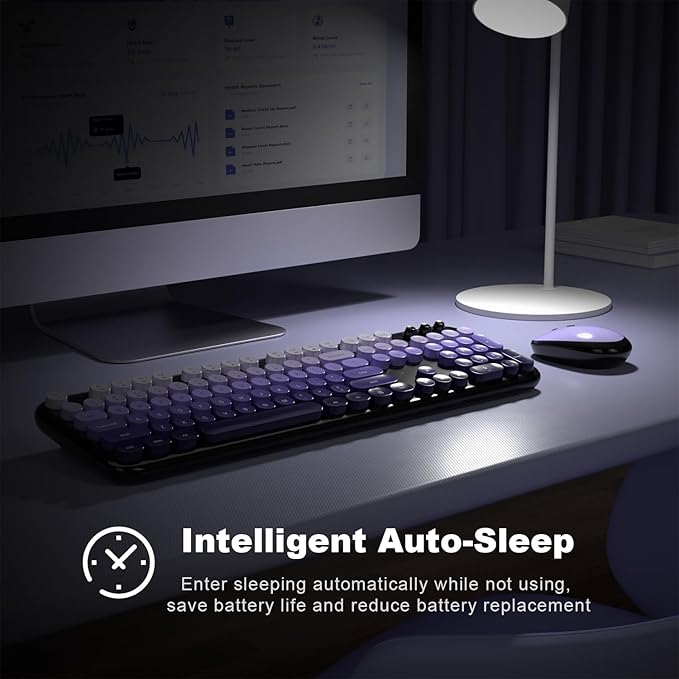 Wireless Keyboard and Mouse, Typewriter Full Size Keyboard with Number Pad and 2 in 1 USB Connected Mouse for Windows 7/8/10, Laptop, Desktop, PC, Computer (Black Purple)
