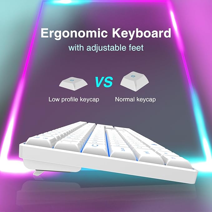 Wireless Backlit Keyboard Quiet - Computer Rechargeable Ergonomic Light UP Keyboard, Silent Keys Full Size Compatible for Windows, Desktop, Laptop, PC, Gaming, PS5 - White