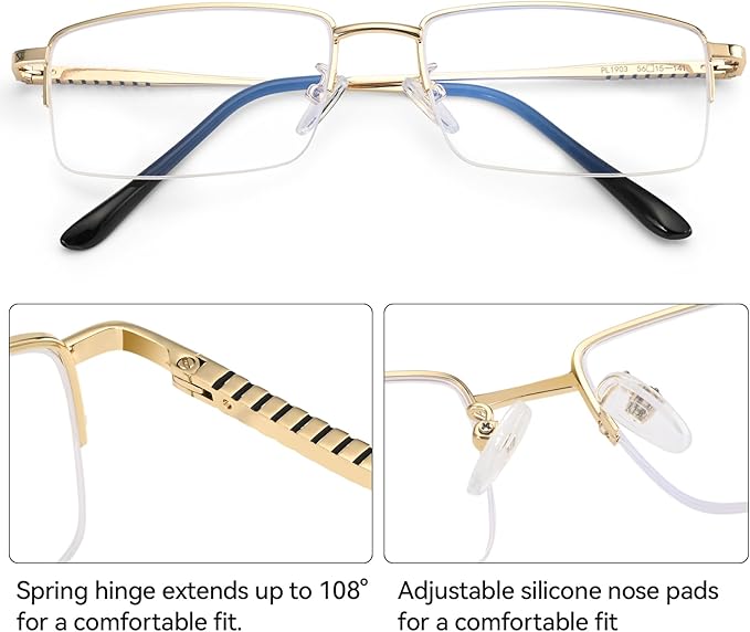 Dollger Rectangle Blue Light Glasses for Men Metal Anti Bluelight Blocking Glasses for Computer Fashion Eyeglasses Small Half