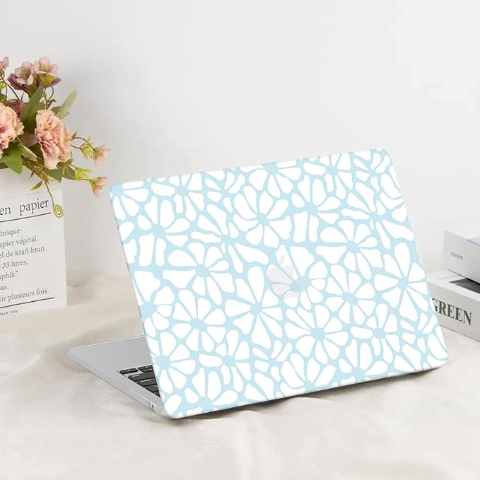 G JGOO Compatible with MacBook Air 13 inch Case 2026 2025-2022 M5 A3449 M4 A3240 M3 A3113 M2 A2681, Plastic Hard Shell for MacBook Air 13.6 inch Case + Keyboard Cover + Screen Protector, Blue Flower