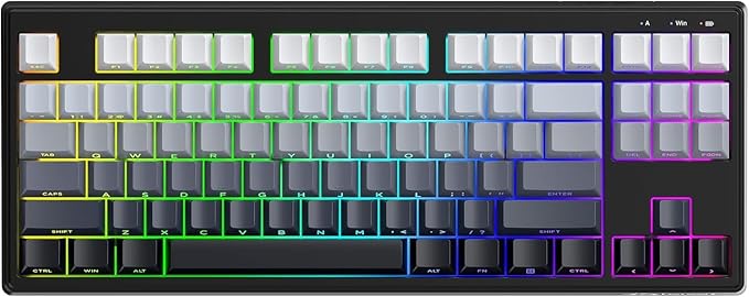 M87V2 Wireless Keyboard,Low Profile Quiet Typing Membrane Gaming Keyboard with 80% TKL Layout Side Printed Keys,RGB Backlit,USB C Rechargeable,87 Keys PBT Keycap for Windows PC,Mac,Linux-Moonlit Night