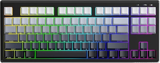 M87V2 Wireless Keyboard,Low Profile Quiet Typing Membrane Gaming Keyboard with 80% TKL Layout Side Printed Keys,RGB Backlit,USB C Rechargeable,87 Keys PBT Keycap for Windows PC,Mac,Linux-Moonlit Night
