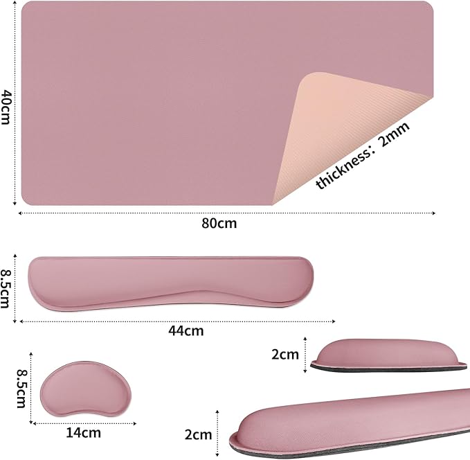 Mouse Pad and Keyboard Wrist Rest, 3-in-1 Large Keyboard and Mouse Pad Set, Ergonomic Wrist Rest for Computer Keyboards, Non-Slip Desk Mat Protector for Women (Purple Pink, 31.5" X 15.7")