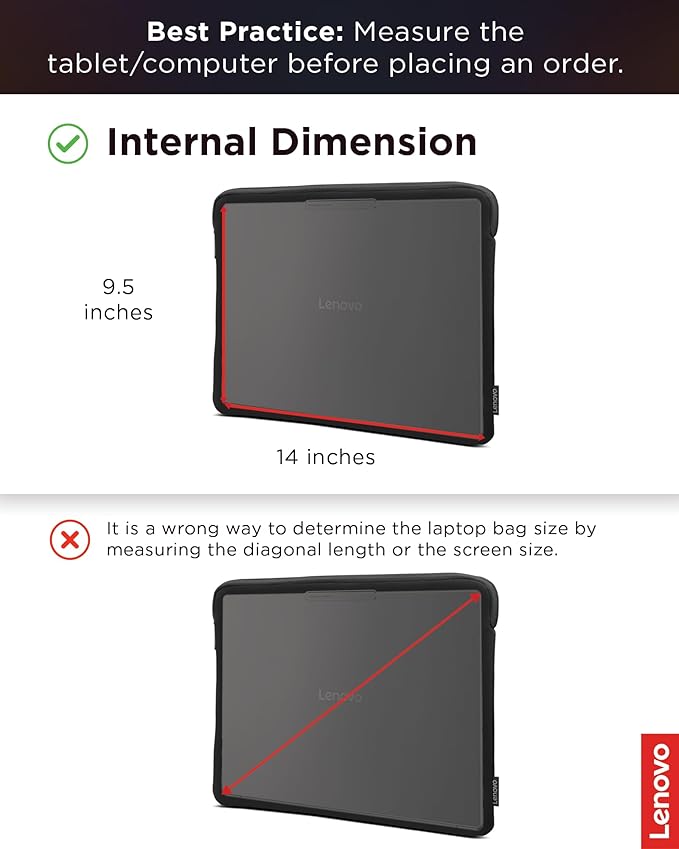 Lenovo Basic Laptop Sleeve 13 Inch Notebook/Tablet Compatible with MacBook Air/Pro Neoprene Material - Soft Fleece Lining - Zippered Top Opening - Black