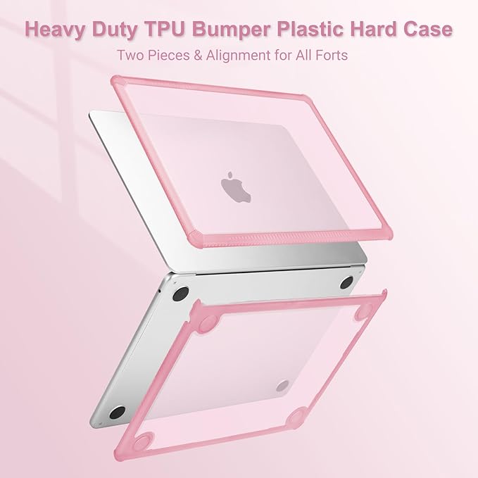 MOSISO Compatible with MacBook Air 13 inch Case M5 2026 M4 2025 M3 M2 2024-2022 A3449 A3240 A3113 A2681,3 in 1 Kit Crack-Resistant Heavy Duty Protective Plastic Hard Case with TPU Bumper, Chalk Pink