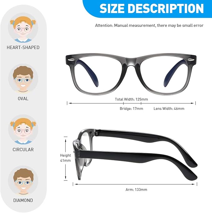 DYLB Kids Blue Light Blocking Glasses girls boys 2 pack, computer video gaming glasses for kids girls boys Age 3-10,Anti blue light & Headache (transparent black + transparent)