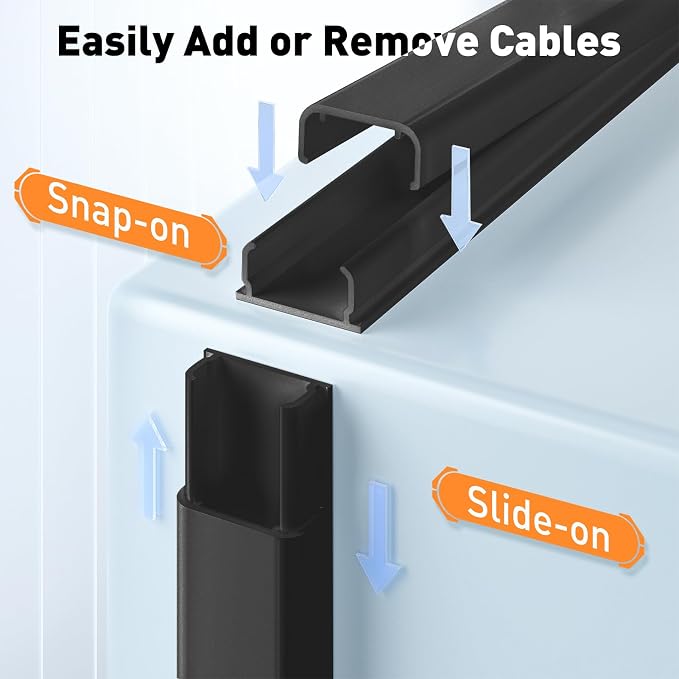 Delamu Black Cord Hider, 56.7in Black Cable Hider, Cord Covers for Wires on Wall, Wire Hider Wire Covers for 2-3 Cords on Wall, Easier Setup Cable Raceway Cable Management, 4X L14.2 W0.94 H0.47in - Image 5