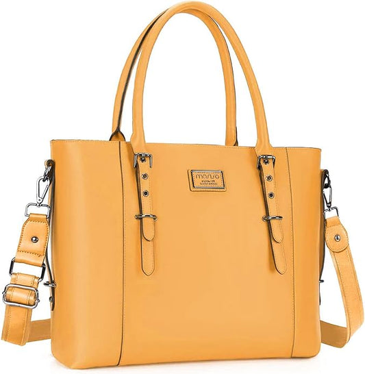 MOSISO Laptop Bag for Women, Waterproof Vintage PU Leather Briefcase Shoulder Computer Laptop Tote Bag for Office Work