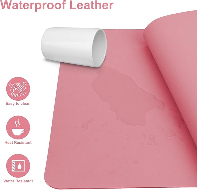 Desk Pad,Large Mouse Pad, Non-Slip PU Leathers Writing Pad,Desktop Protection Pad,Computer Desk Pad, Waterproof Table Mat, Desk Mat for Office and Home Writing (Pink;23.6"x 13.7")