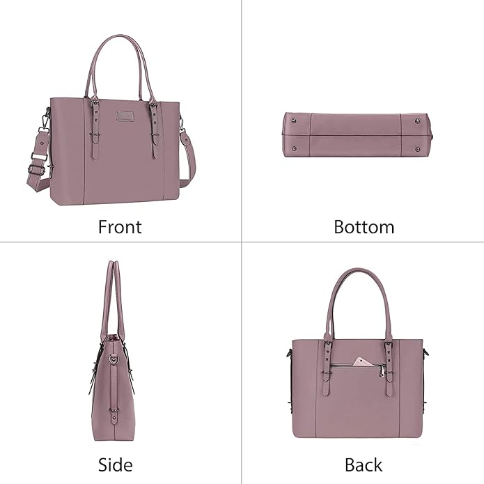 MOSISO Laptop Bag for Women, Waterproof Vintage PU Leather Briefcase Shoulder Computer Laptop Tote Bag for Office Work