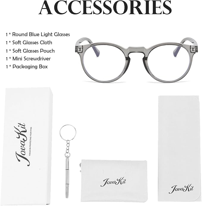 JOVAKIT Round Blue Light Glasses for Women Men Fashion Retro 90s Small Frame Computer Eyeglasses Anti Eyestrain
