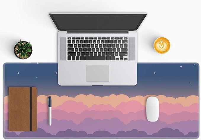 Gaming Mouse Pad Large,Cute Clouds Purple Mouse Pad Gaming Mouse Mat Desk Pad,31.5 x 11.8 Desk Mat Mouse Pads for Desk,Extended Keyboard Mousepad with Non-Slip Base and Stitched Edge