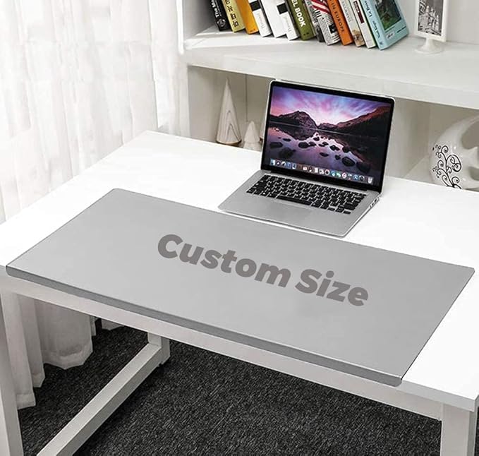 Office Desk Pad, Writing Mat with Full Grip Fixation Lip, Non-Slip PU Leather Table Blotter Desk Protector Gaming Laptop Keyboard Working Mat, Waterproof Table Protective Pad (Gray, Custom Size)
