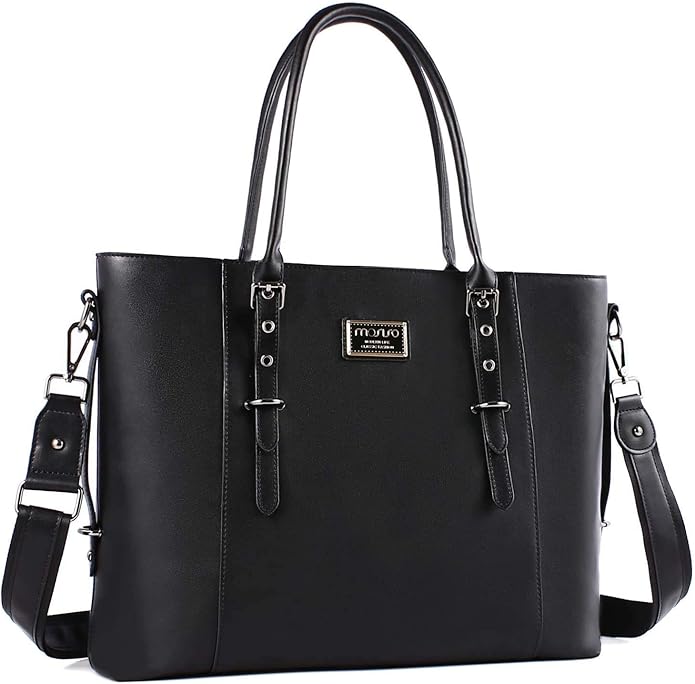 MOSISO Laptop Bag for Women, Waterproof Vintage PU Leather Briefcase Shoulder Computer Laptop Tote Bag for Office Work