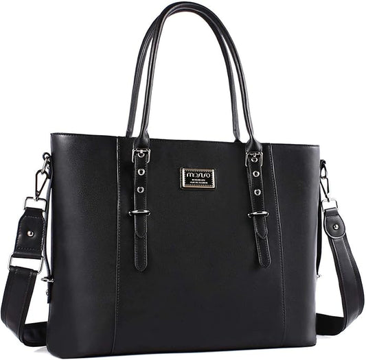 MOSISO Laptop Bag for Women, Waterproof Vintage PU Leather Briefcase Shoulder Computer Laptop Tote Bag for Office Work