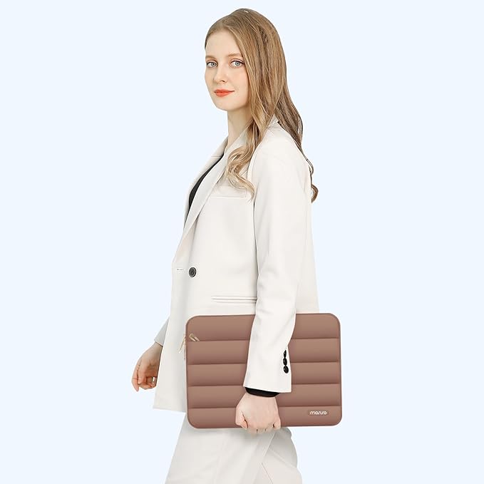 MOSISO Laptop Case 13.3 inch,13-13.3 inch Puffy Laptop Sleeve Compatible with MacBook Air 13.6 M5 M4 M3 M2 M1/Neo/Pro 13/14,HP Dell ASUS Lenovo,Polyester Horizontal Bag with Small Case, Mocha