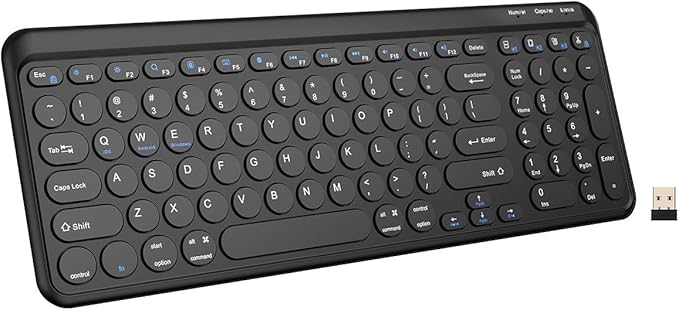 TECKNET Wireless Keyboard Bluetooth & 2.4G USB, Up to 4-Device Connection, USB C Rechargeable Battery, Quiet Typing, Compact Layout, 7° Ergonomic Tilt, Compatible with Windows/Android/iOS, Deep Back