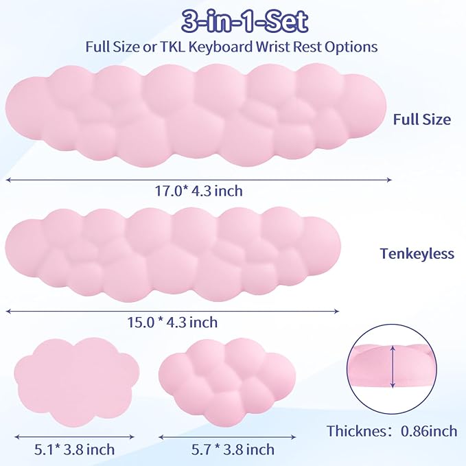 Sushret Cloud Wrist Rest Keyboard, Cloud Keyboard Wrist Pad Set with PU Leather Memory Foam, Cute Arm Rest for Palm Support, PC/Gaming Desk Accessories/Office Setup/Computer Hand Cushion - Pink