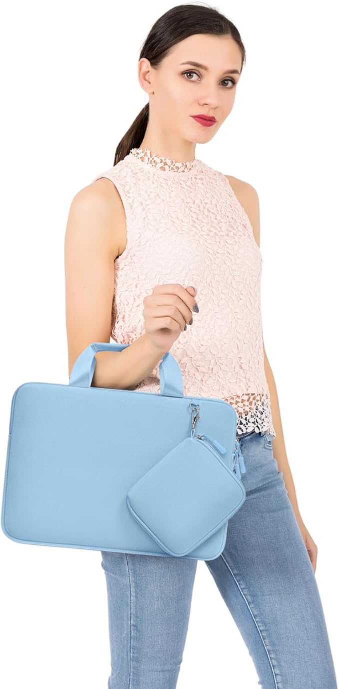 MOSISO Laptop Case 13.3 inch, 13-13.3 inch Laptop Sleeve Bag Compatible with MacBook Air/Pro 13 / Pro 14, HP Dell ASUS, Neoprene Carrying Computer Bag with Handle&Detachable Small Case, Air Blue