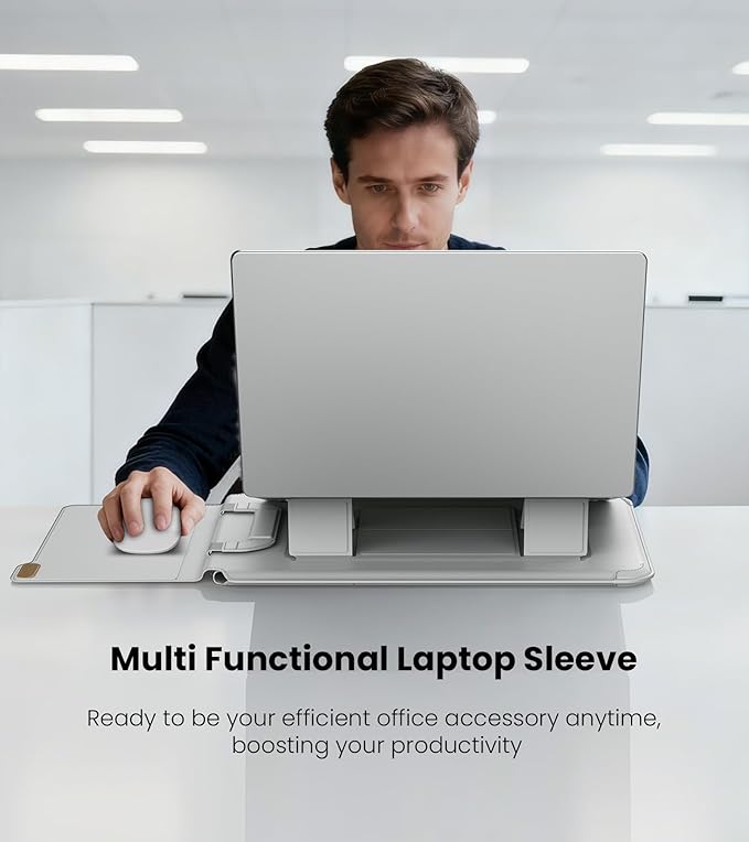 Nillkin 16 inch Laptop Sleeve with Handle (4-in-1), 2 Stand Modes, MacBook Sleeve with Adjustable Stand & Mouse Pad, Slim Laptop Case 16 inch for Samsung/Surface/HP/Chromebook/Dell 13-16'', Gray