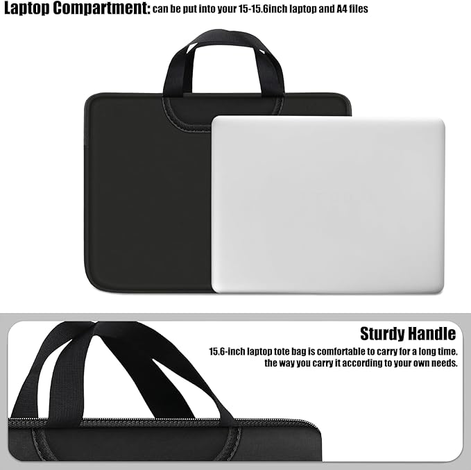 Laptop Sleeve Bag 15.6 Inch, Durable Traveling Briefcase Handle Bag & with Extra Pockets, Computer Protective Case Compatible for 15 15.6 inch HP, Dell, Acer, Asus, Black