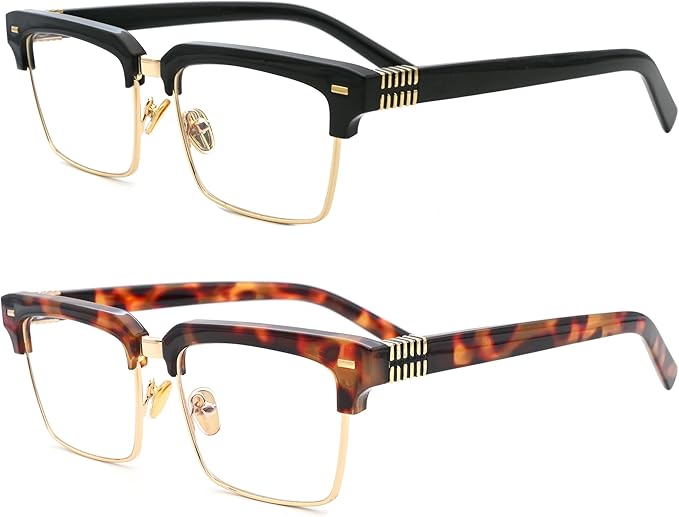 Semi Rimless Rectangle Blue Light Glasses Men Women Black Square Eyewear