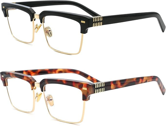 Semi Rimless Rectangle Blue Light Glasses Men Women Black Square Eyewear