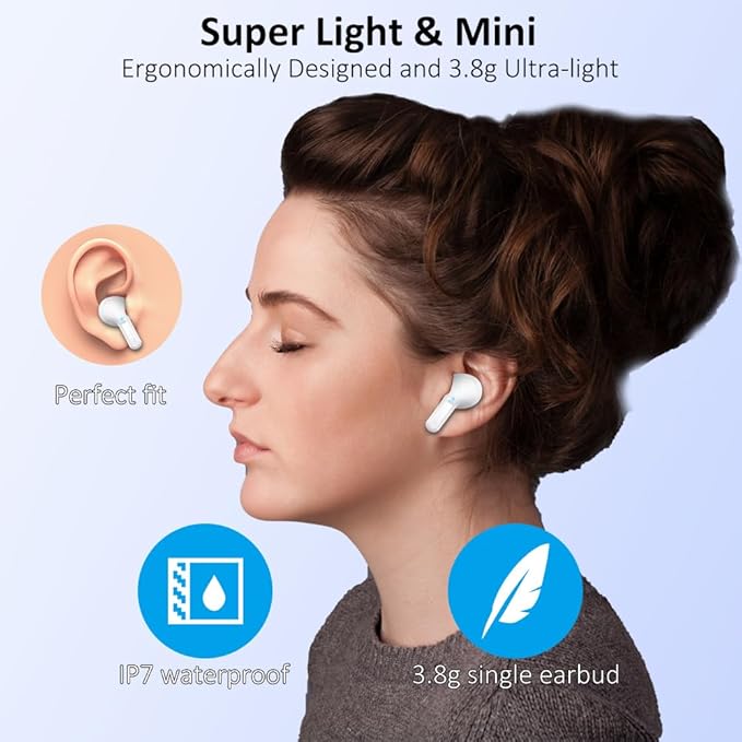 Wireless Earbuds, Bluetooth 5.3 Headphones 2025 NEW Ear Buds 40H Bass Stereo in-Ear Earphones ENC Noise Cancelling Earbuds with 4 HD Mic, USB-C LED Display IP7 Waterproof Sport Headset for Android iOS