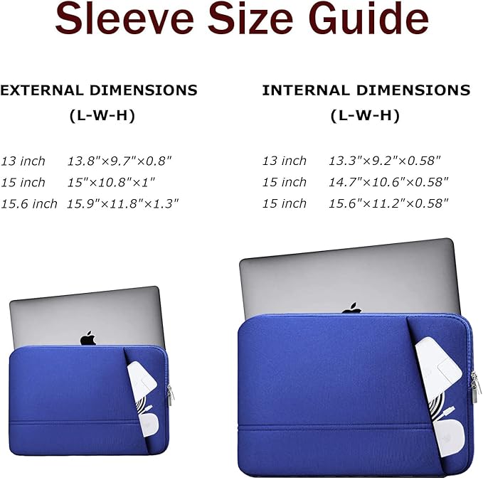 TEDNETGO 15.6 Inch Laptop Sleeve, Durable Neoprene Case with Pockets, Protective Carrying Bag for Dell, Lenovo, Asus, Blue