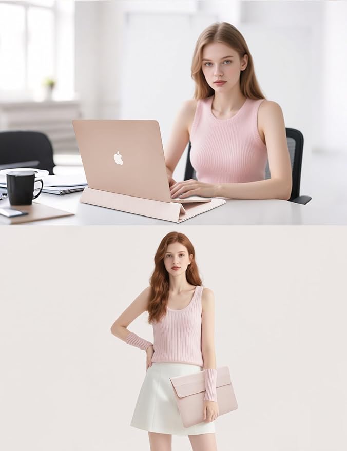 HYZUO 15 Inch Laptop Sleeve Case Bag with Adjustable Stand Feature for MacBook Air 15 M5 A3448 M4 A3241 M3 A3114 M2 A2941 2026-2023, MacBook Pro 15, 15" Surface Laptop 7/6/5/4, Apricot