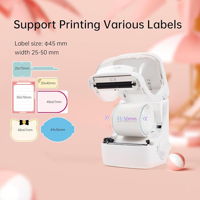 HPRT NEW1 Label Printer 2 Inch Portable Inkless Bluetooth Label Maker for Small Business, Home, School, Sticker Printer for Address, Logo, Barcode, Clothing, with Automatic Label Recognition（White）