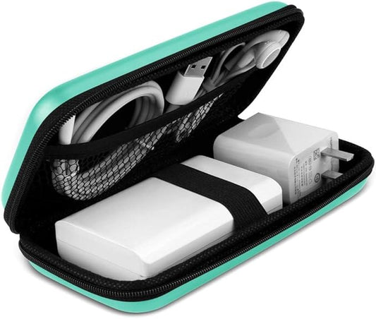 iMangoo Travel Essential Electronics Organizer Charger Case, Shockproof Dual Zipper Power Bank Cables Tech Accessories Pouch Purse, Men & Women Travel Must Have Storage Bag, 6.5x3.2x1 inch Mint