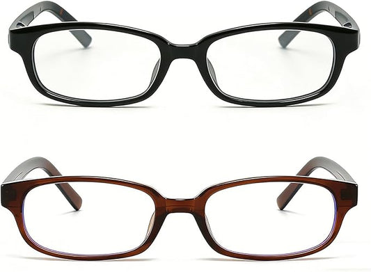 HJSTES Retro Clear Rectangle Glasses for Women Men Fake Blue Light Blocking Lens Narrow Frame Non Prescription Eyeglasses