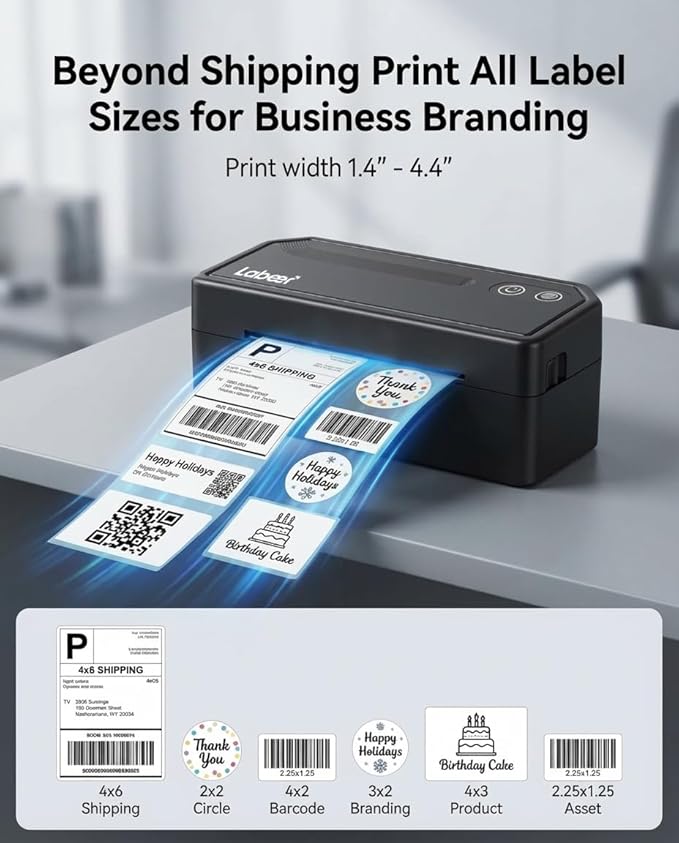 Labeer Bluetooth Thermal Label Printer, 4x6 Wireless Label Printer for Shipping Packages, Small Business Office or Home, Compatible with Windows, Mac, Android, iOS, Shopify, Ebay, Etsy, UPS