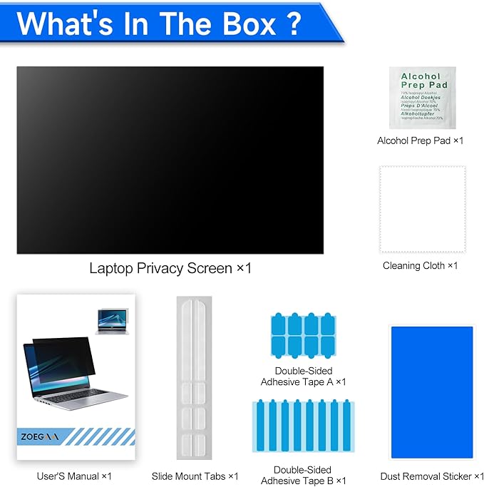 ZOEGAA 4-way 360°Laptop Privacy Screen For 15.6 Inch 16:9 Computer, Removable Privacy Screen For Laptop Monitor, Anti Glare And Blue Light, Compatible With HP Dell Lenovo Asus Samsung Acer Thinkpad