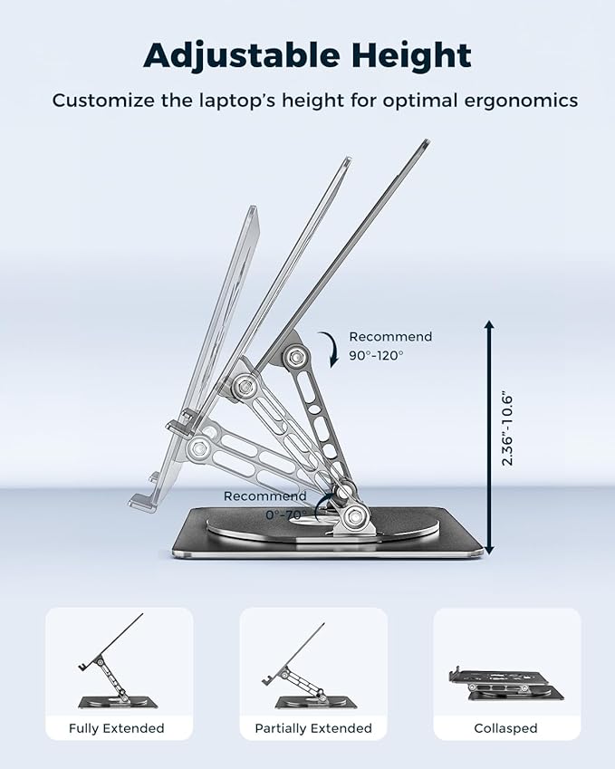 Aoviho 360° Rotating Laptop Stand for Desk | Adjustable, Foldable, Portable Aluminum Ergonomic Riser | Compatible with MacBook, Dell, HP & All Laptops 10-16 inch | Rose Gold