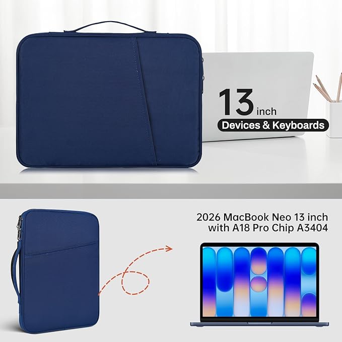 13 Inch Laptop Carrying Sleeve Case Compatible with 2026 Apple MacBook Neo 13-inch with A18 Pro chip A3404, MacBook Neo 13" Protective Shockproof Bag - Blue