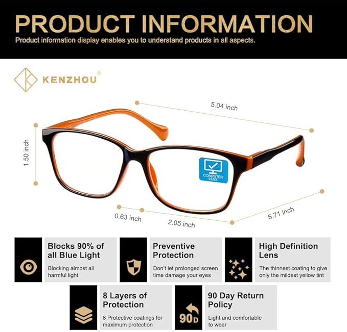 K KENZHOU Blue Light Blocking Computer Glasses Anti Eyestrain Unisex for Women/Men(C5)