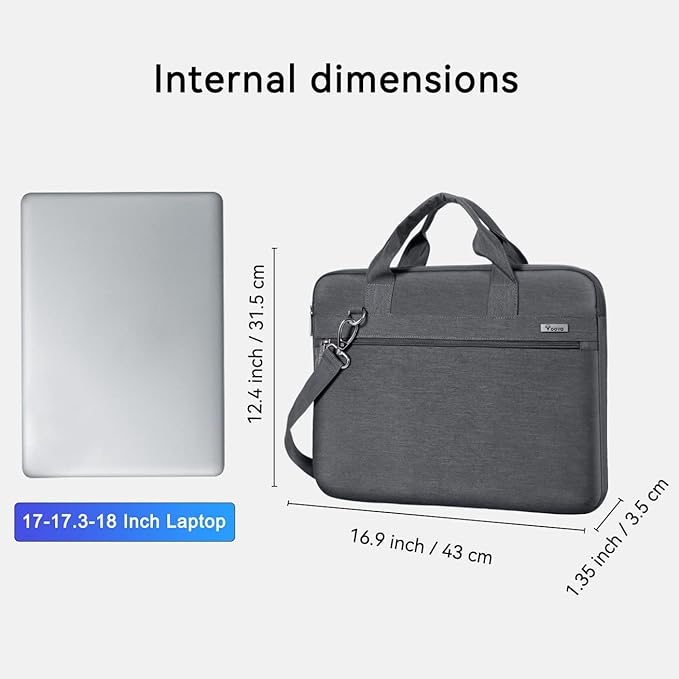 Voova Laptop Bag 17 17.3 Inch, 360° Protective Laptop Case Sleeve with Shoulder Strap Compatible with 17-18 Inch Lenovo Asus Acer Dell Hp, Waterproof Computer Bag Slim Briefcase for Men Women, Grey
