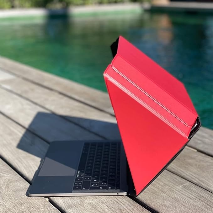 4-in-1 Laptop Screen Shade – Original Lux Hood – Sun, Privacy, Heat & Contrast Protection, Freestanding with Pocket, Fits 15–16” MacBook & PC, Patented, Red | PHILBERT Danish Design