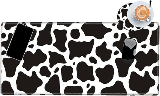 Cow Print Mouse Pad 24x12 Inch Mousepad Black and White Desk Pad Large Gaming Desk Mat Long Protector Mat Big Non Slip Laptop Mat for Wireless Mouse Work Computer