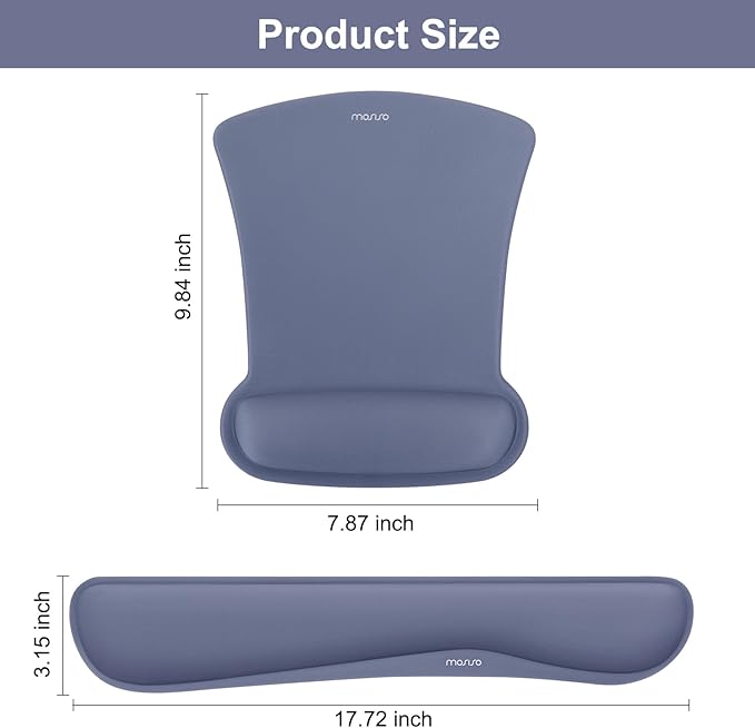 MOSISO Wrist Rest Support for Mouse Pad & Keyboard Set, Ergonomic Mousepad Non-Slip Base Home/Office Pain Relief & Easy Typing Cushion with Neoprene Cloth & Raised Memory Foam, Navy Lime